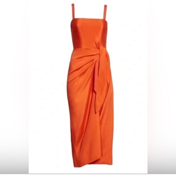 La Ligne Mia Silk Blend Dress in Tangerine - Picture 2 of 5